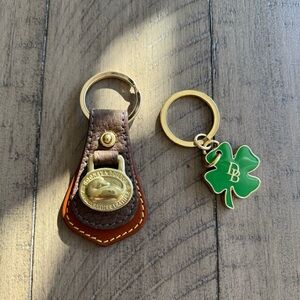 Dooney & Bourke Four Green Leaf Clover & Leather Keychain Charm Fob, Lot of 2